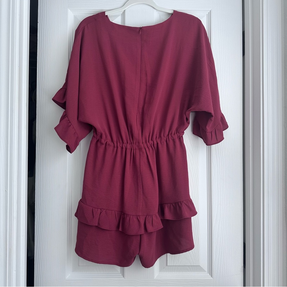 Burgundy Ruffle Romper - Picture 2 of 6